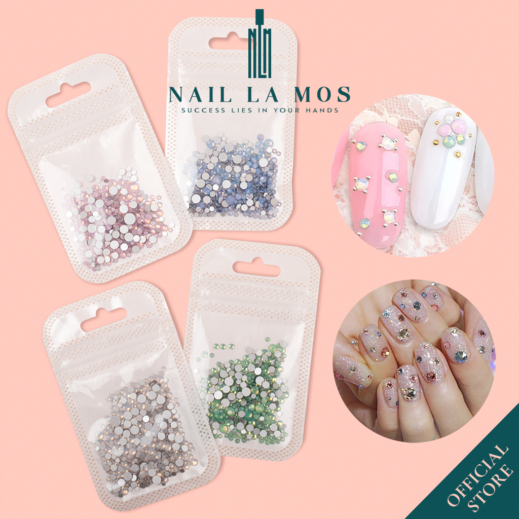 Đá chân bằng đính móng tay - một bịch gồm~ 350 viên đá pha lê 4 màu độc đáo mix 6 size dễ pha phối
