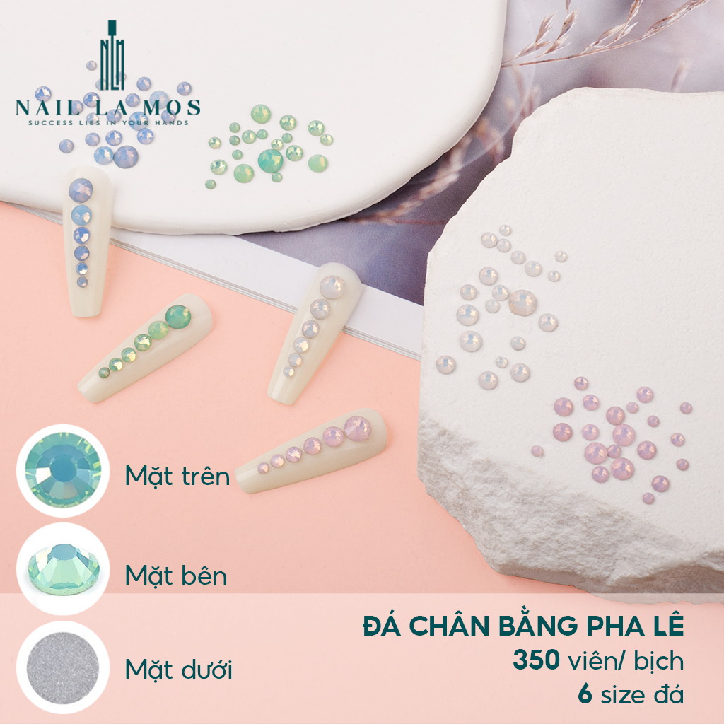 Đá chân bằng đính móng tay - một bịch gồm~ 350 viên đá pha lê 4 màu độc đáo mix 6 size dễ pha phối