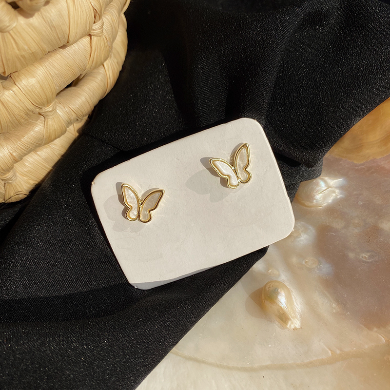 Khuyên tai kẹp không bấm lỗ chốt cố định K364 bằng hợp kim mạ vàng hình cánh bướm dáng ngắn Leous Accessories