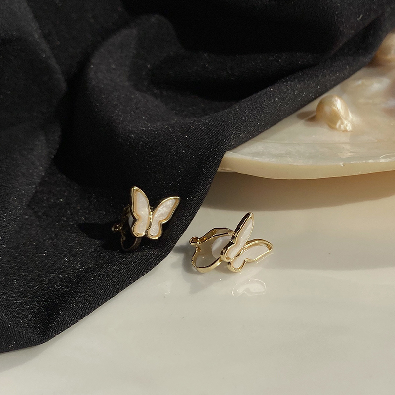Khuyên tai kẹp không bấm lỗ chốt cố định K364 bằng hợp kim mạ vàng hình cánh bướm dáng ngắn Leous Accessories