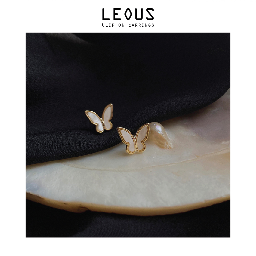 Khuyên tai kẹp không bấm lỗ chốt cố định K364 bằng hợp kim mạ vàng hình cánh bướm dáng ngắn Leous Accessories