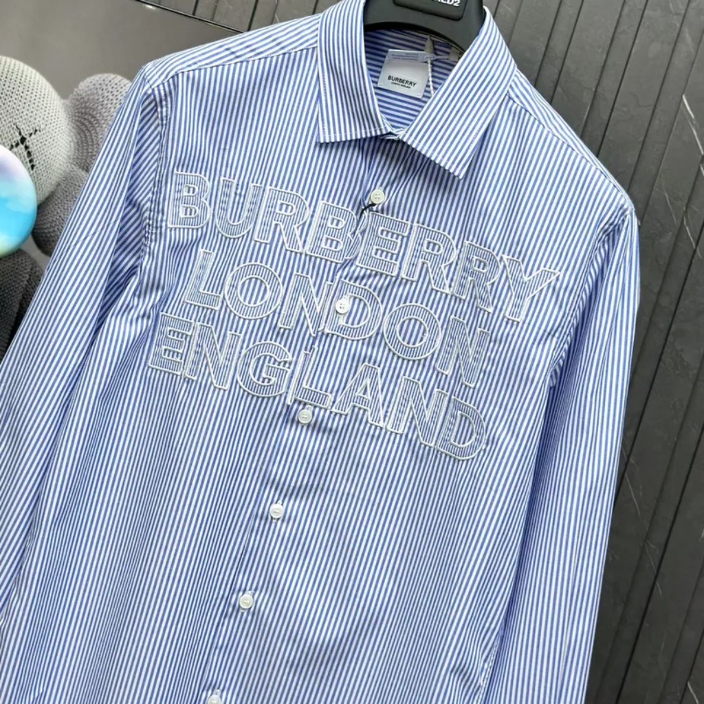 Áo Sơ Mi BURBERRY London England Dài Tay Bản Cao Cấp Ao Somi Burberry Màu Be Thêu Chữ Trước Ngực Chất Lụa Mát Mịn