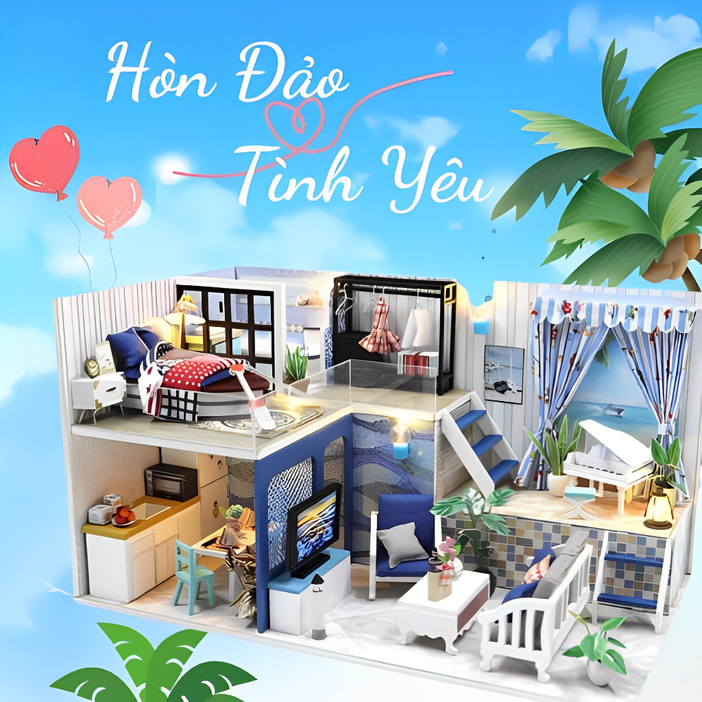 Mô hình đồ chơi trí tuệ DIY Nhà búp bê thủ công tự làm lấy bằng gỗ phong cách kiến Trung Quốc hiện đại Hòn Đảo Tình Yêu