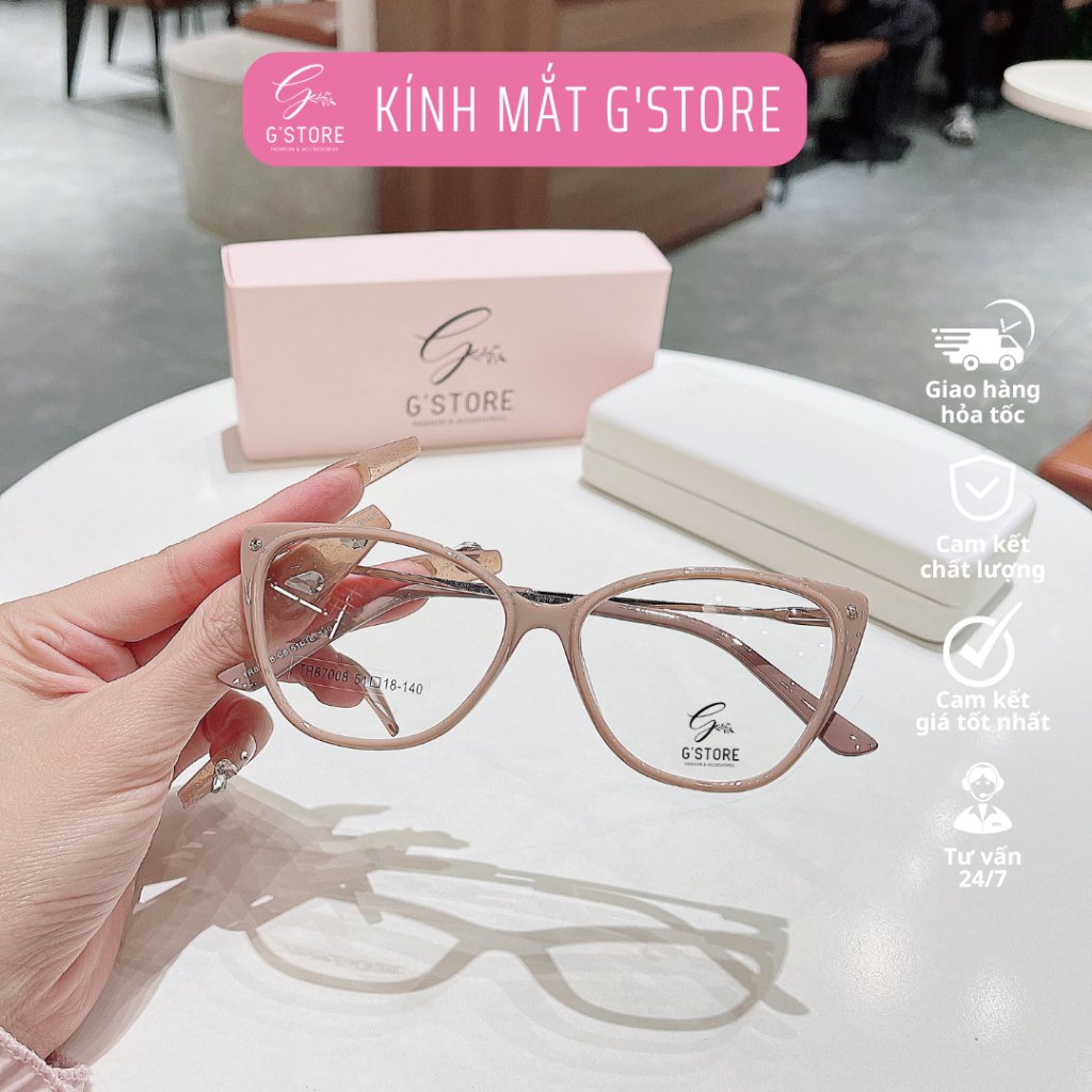 Gọng Kính cận mắt mèo cao cấp chống tia Uv, bức xạ, ánh sáng xanh bảo vệ mắt cho nam nữ 87008 - G'store