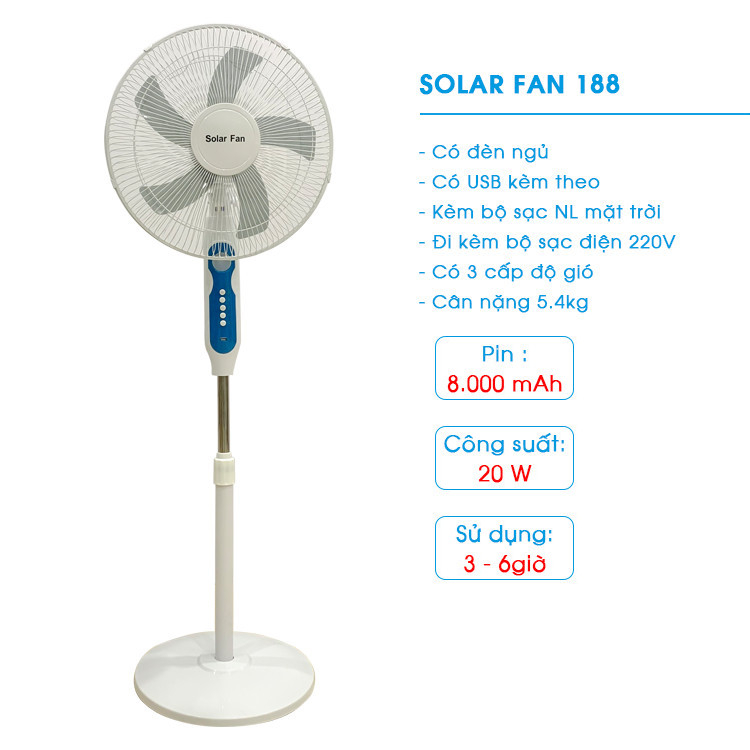 Quạt Sạc Tích Điện Thông Minh Tích điện 6 - 10 giờ Động Cơ chổi than Chống Ồn