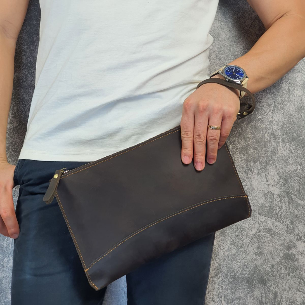 Clutch nam da bò sáp CL152VB  - 100% da bò thật, BH 3 năm