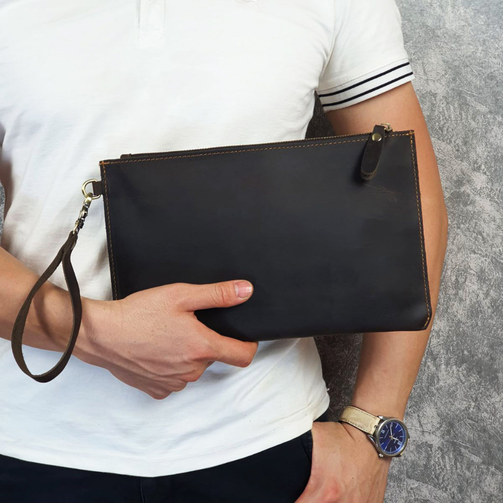 Clutch nam da bò sáp CL152VB  - 100% da bò thật, BH 3 năm