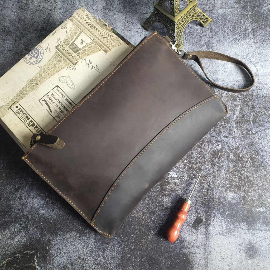 Clutch nam da bò sáp CL152VB  - 100% da bò thật, BH 3 năm