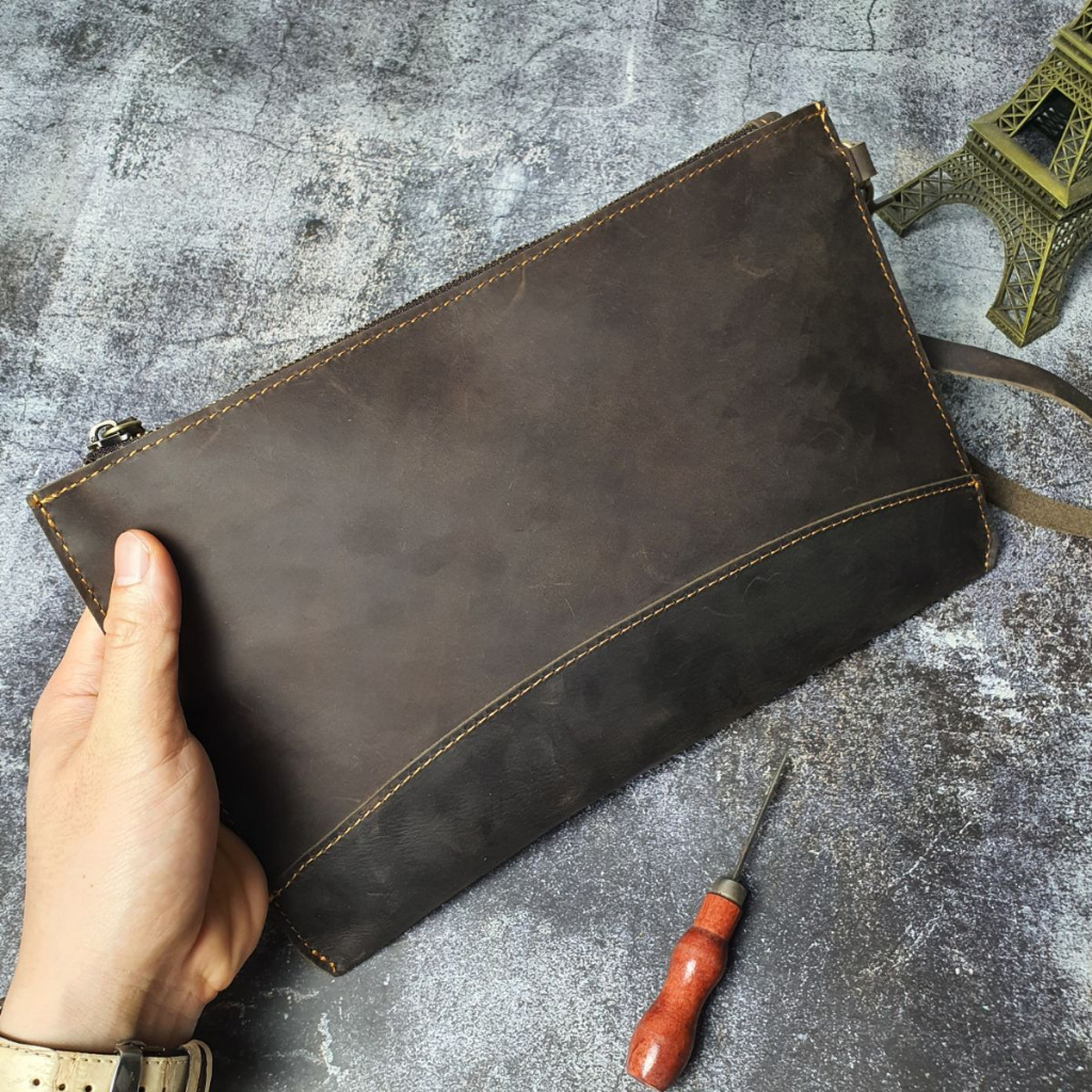 Clutch nam da bò sáp CL152VB  - 100% da bò thật, BH 3 năm