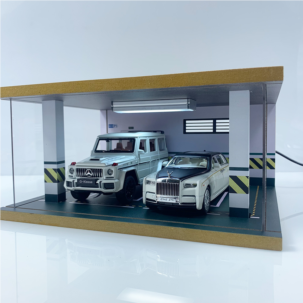 Mô hình Garage ô tô bằng gỗ, có đèn trưng bày 3 tỉ lệ