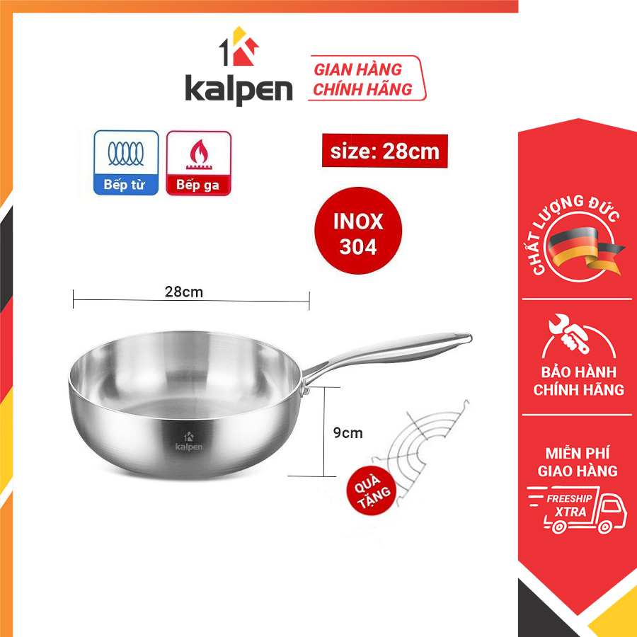 Chảo Inox 5 lớp liền khối miệng rót Kalpen Lager không chống dính