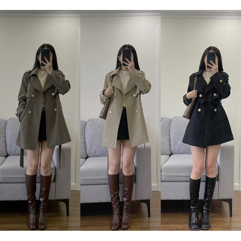 Áo khoác mangto dáng ngắn cúc đồng hàng Quảng Châu