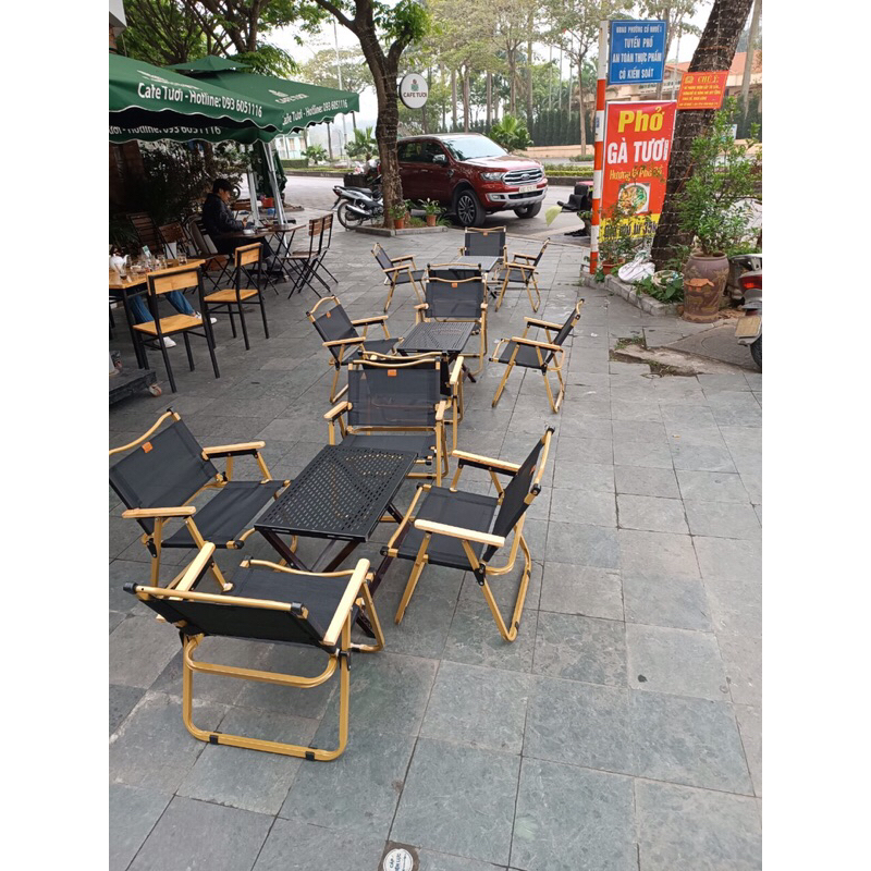 Bàn camping - cafe xếp gọn - Glamping - Mặt sắt sơn tỉnh điện