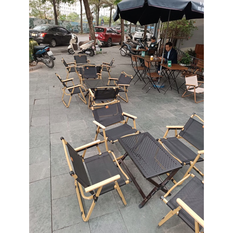 Bàn camping - cafe xếp gọn - Glamping - Mặt sắt sơn tỉnh điện