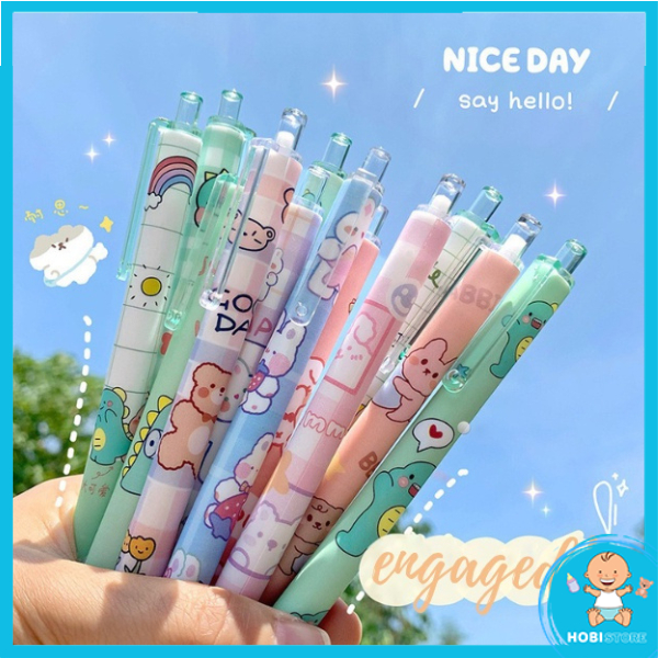 Bộ bút bi mực gel bấm ngòi 0.5mm phim hoạt hình cute dễ thương mực đen vỏ hình hoạt hình đáng yêu dụng cụ văn phòng phẩm