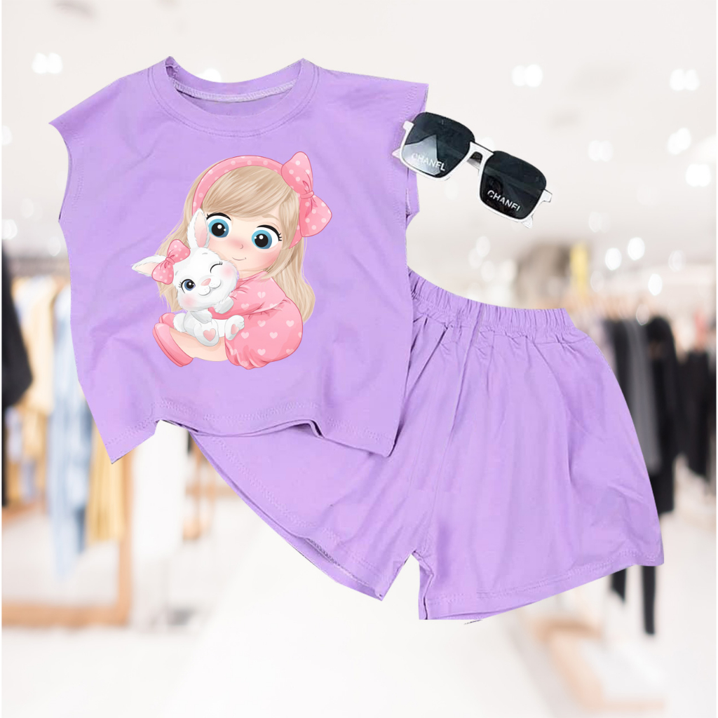 Bộ đồ bé gái hình công chúa nơ ôm mèo cho bé 6kg đên 30kg.BDBG84.