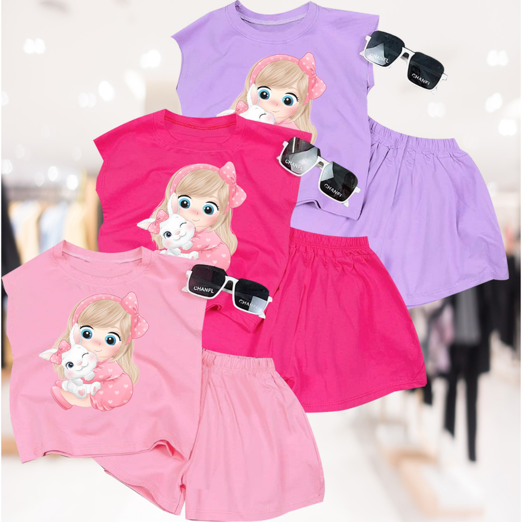 Bộ đồ bé gái hình công chúa nơ ôm mèo cho bé 6kg đên 30kg.BDBG84.