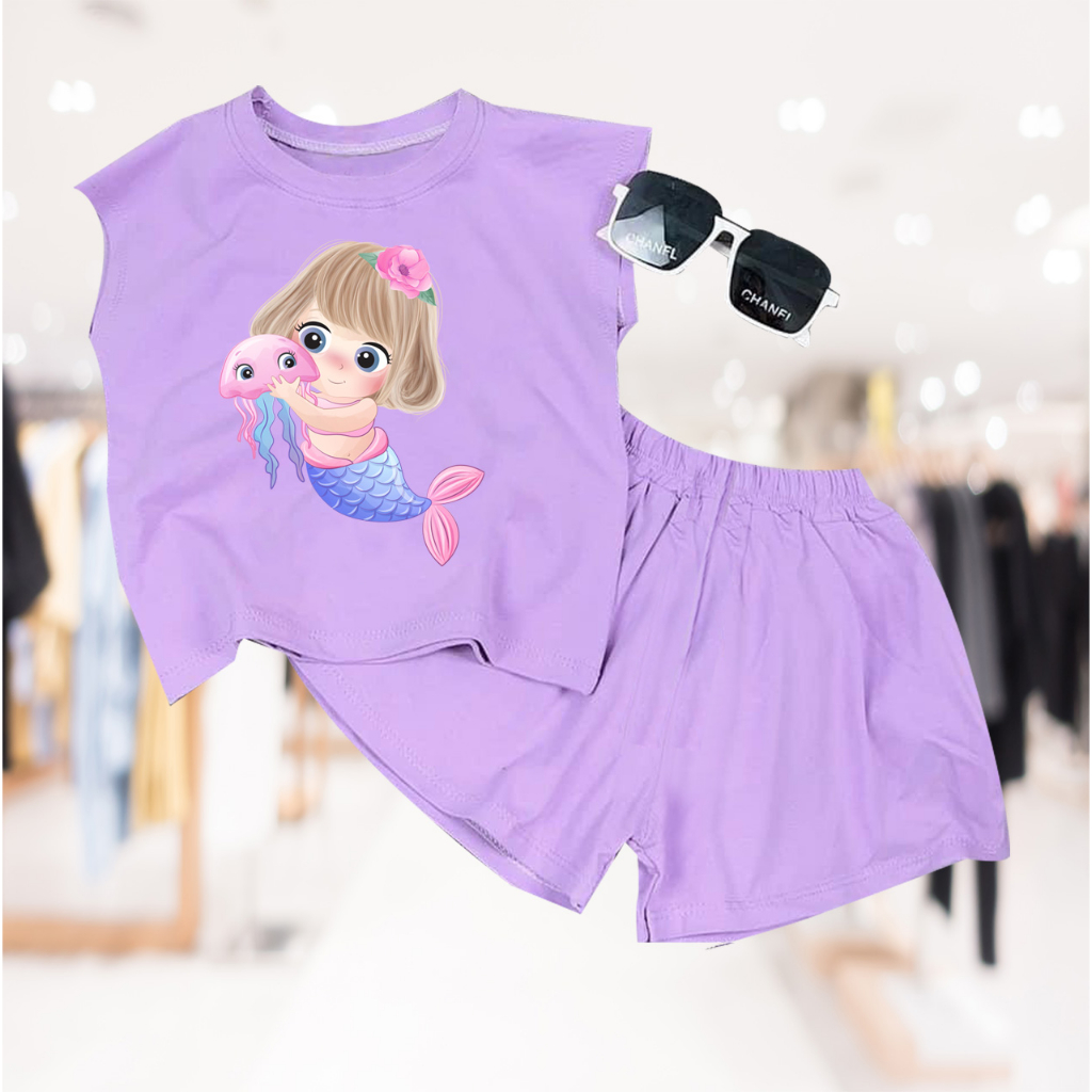 Combo 3 Bộ đồ bé gái hình tiên cá bé 6kg đên 30kg.BDBG85.