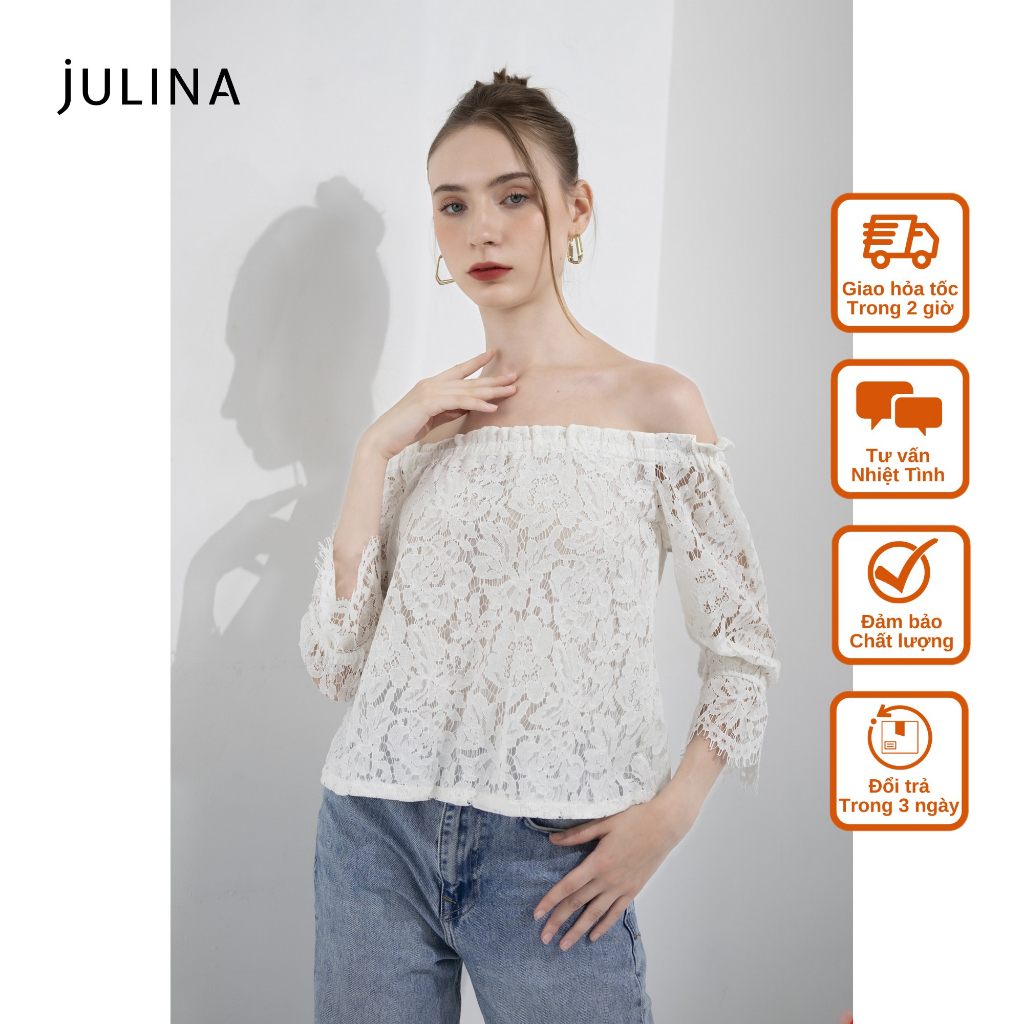 Áo ren trễ vai tay xòe màu trắng Julina (có bigsize) jf860