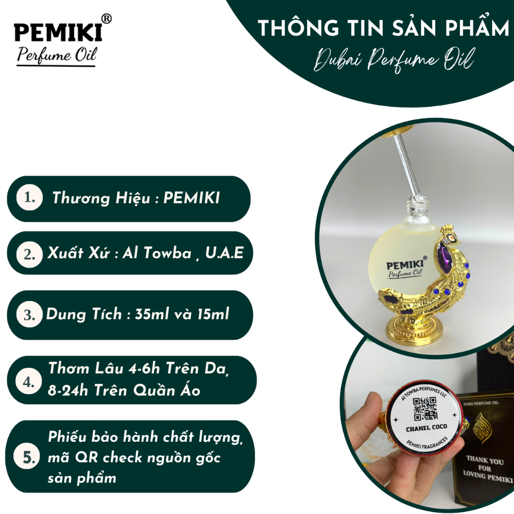 Tinh dầu nước hoa dubai PEMIKI nước hoa nam nữ công vàng 15ml dầu thơm lâu