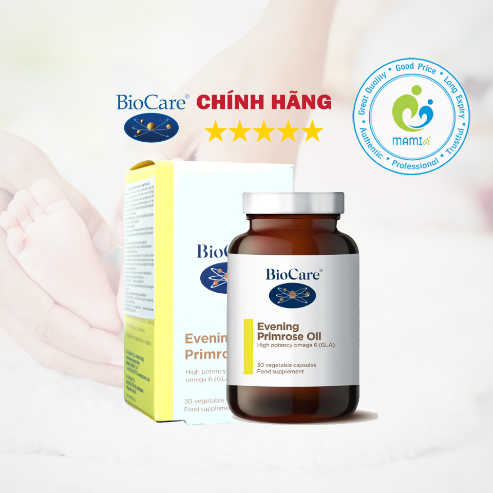 Tinh dầu hoa anh thảo  cân bằng nội tiết, đẹp da, tăng thụ thai cho phụ nữ, mẹ bầu Biocare Evening Primrose Oil, UK