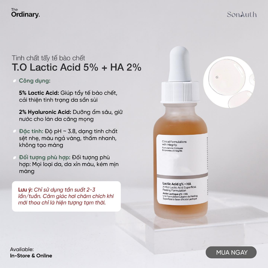 Tinh chất Lactic Acid 5%-10% + HA 2% Serum The Ordinary 30ml