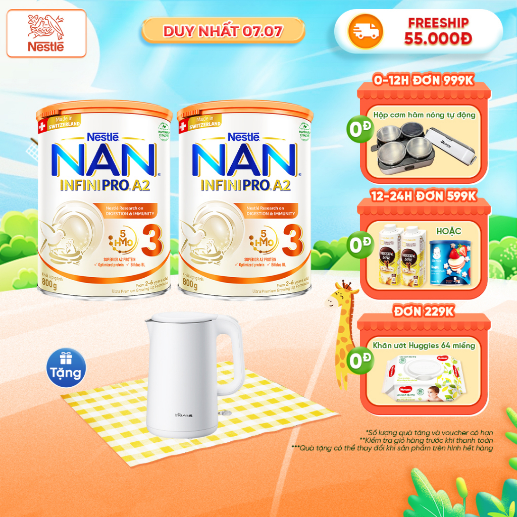 Bộ 2 Sản phẩm dinh dưỡng công thức Nestlé NAN INFINIPRO A2 bước 3 800g từ Thụy Sỹ