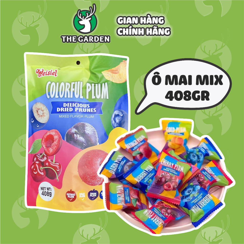 Ô mai mix 5 vị chery, việt quất, mận vàng, mận đỏ, mận đen Colorful Plum Gói 408g THE GARDEN