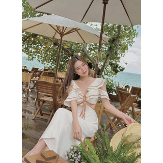 Maxi rớt vai bèo phối sọc