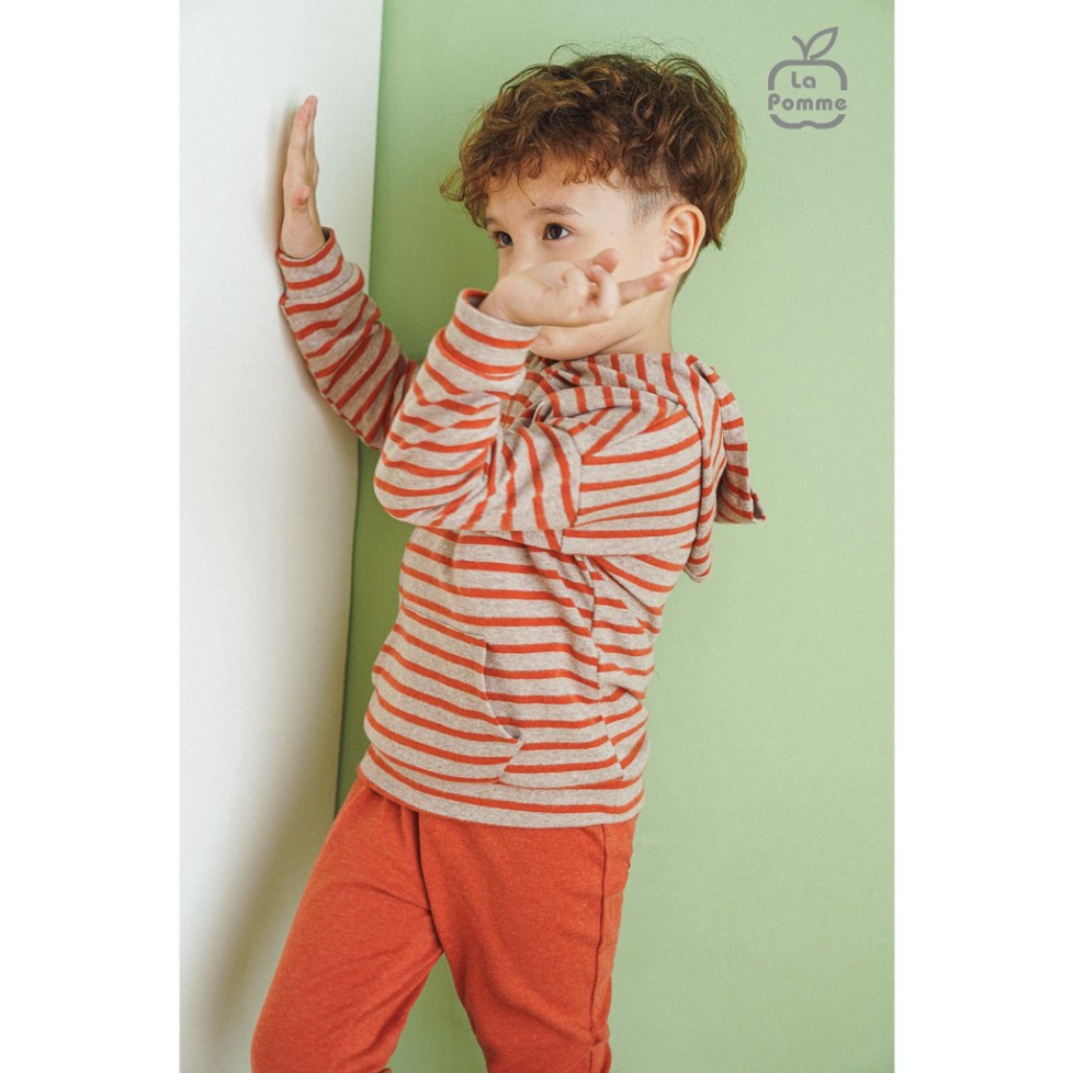 Bộ quần áo dài tay áo kẻ có mũ cho bé trai, bé gái LA POMME SL177