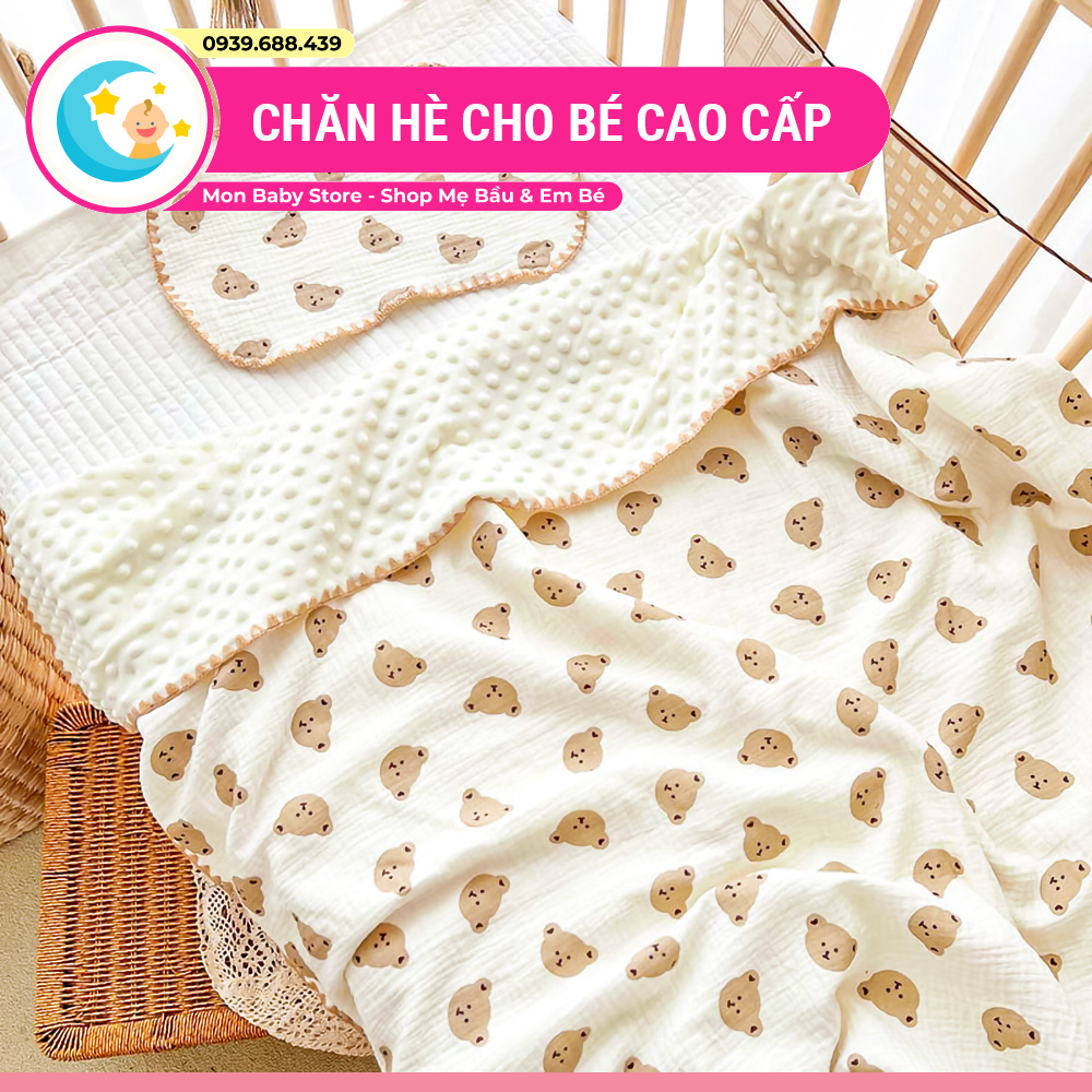 Mền cho bé vải cotton phong cách Hàn Quốc, chăn cho bé đi học mẫu giáo, phù hợp dùng vào mùa hè, ngủ máy lạnh