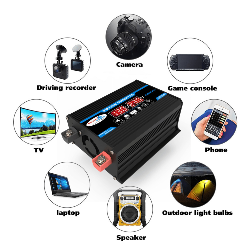 Kích Điện, Bộ Chuyển Đổi 12V Sang 220V 4000W ，1 ổ Cắm AC và 2 Cổng USB 88406