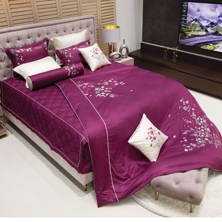 Everon drap ga phủ, bộ chăn ga gối màu tím đỏ Cotton giảm giá ESC 20001