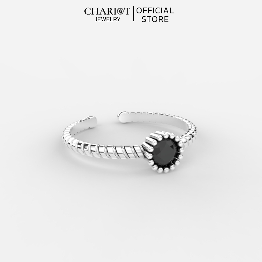 Nhẫn Bạc NCJ38 Xoắn Đá Đen Chariot Jewelry