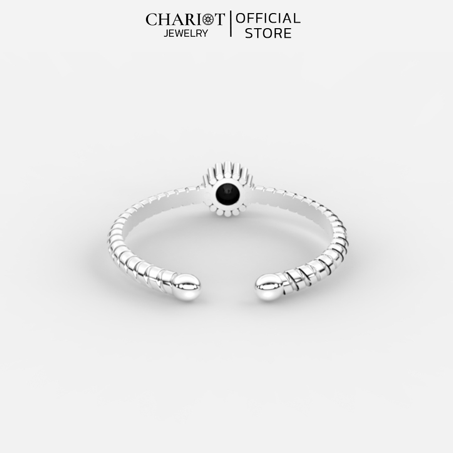 Nhẫn Bạc NCJ38 Xoắn Đá Đen Chariot Jewelry