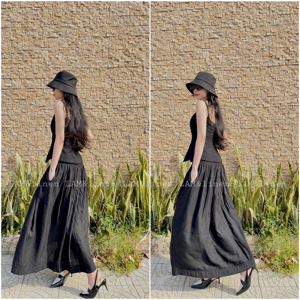 Chân váy xoè trendy có túi, tôn dáng Linen cao cấp