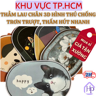 Thảm lau chân, dậm chân 3d hình thú ngộ nghĩnh thấm hút tốt, nhanh khô, mặt đáy thảm lớp cao su chống trơn trượt,