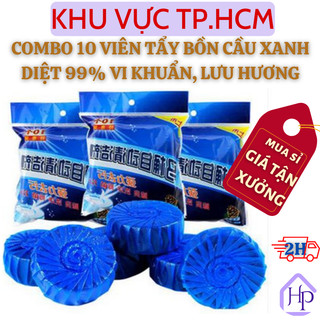 Combo 10 viên nén xanh thả bồn cầu khử mùi hôi, diệt 99% các chủng vi khuẩn gây hại, lưu hương  thơm dễ chịu cho phòng