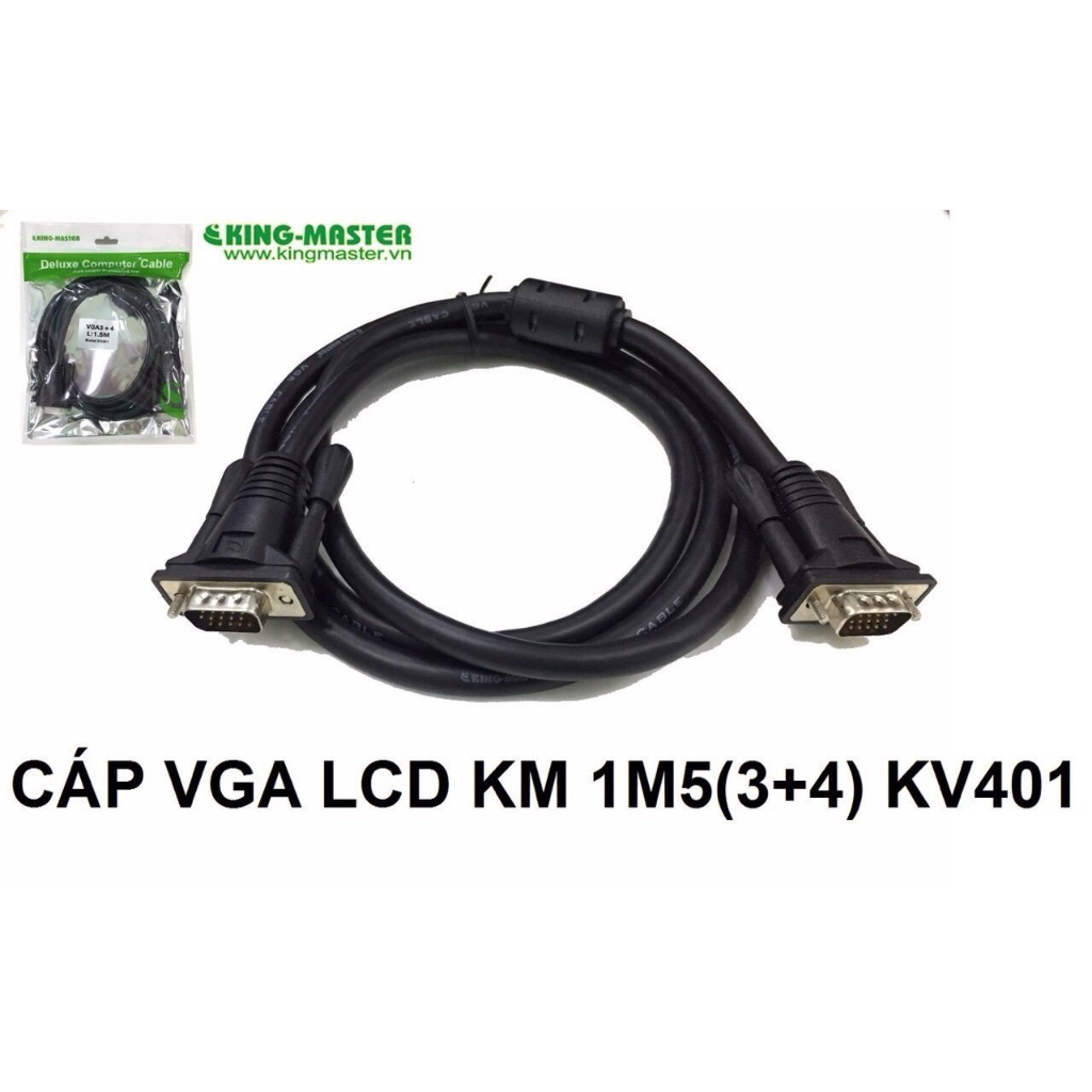 Cáp VGA KingMaster KV401  1.5m/3m/5m Full HD 1900*1080P Hãng phân phối, Đen, Chạy Full Màn Hình