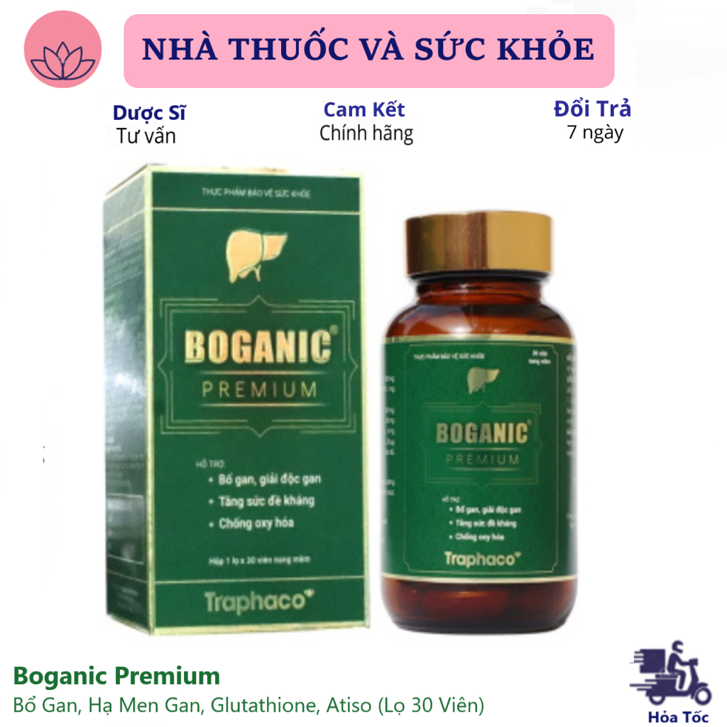 Boganic Premium - Bổ Gan, Hạ Men Gan, Glutathione, Atiso (Lọ 30 Viên)