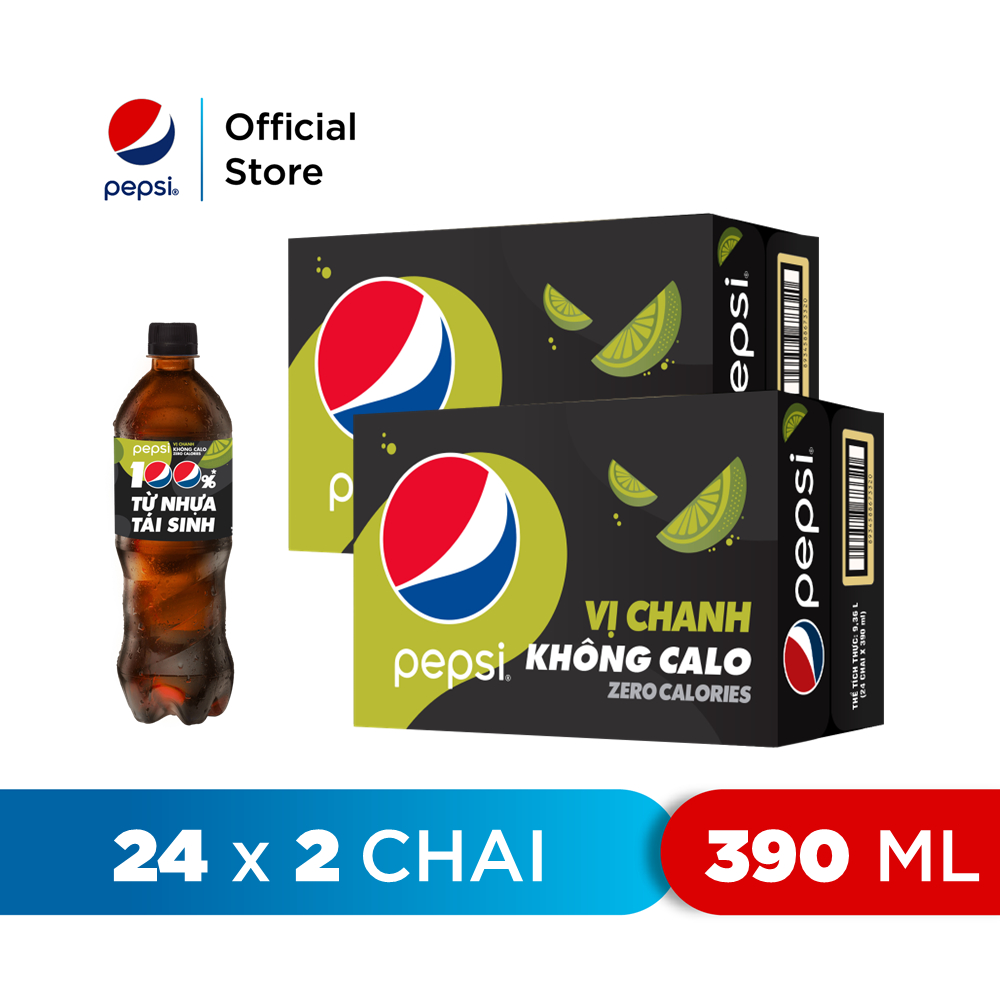 [HỎA TỐC]Combo 2 Thùng 24 Chai Nước Ngọt Có Gaz Pepsi Vị Chanh Không Calo (390ml /chai)