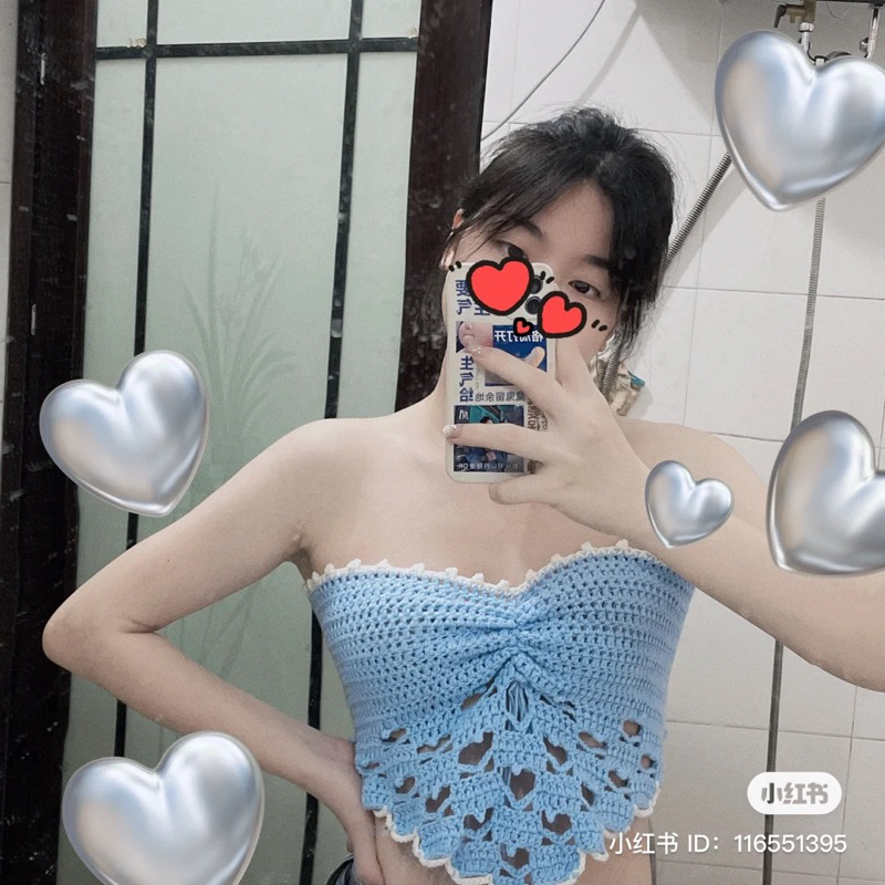 Áo quây hoạ tiết trái tim len móc handmade trendy - phù hợp mùa hè mặc đi biển đi chơi 🌊