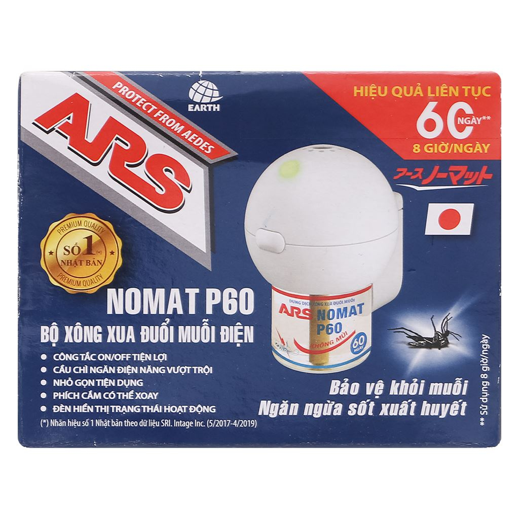 Bộ xông đuổi muỗi điện ARS Nomat 45ml hiệu quả suốt 60 ngày (8 giờ/ ngày)