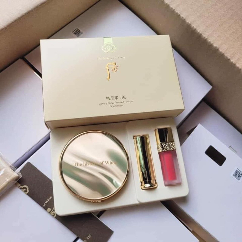 Sét phấn phủ Whoo vàng Luxury Glow Pressed Powder
