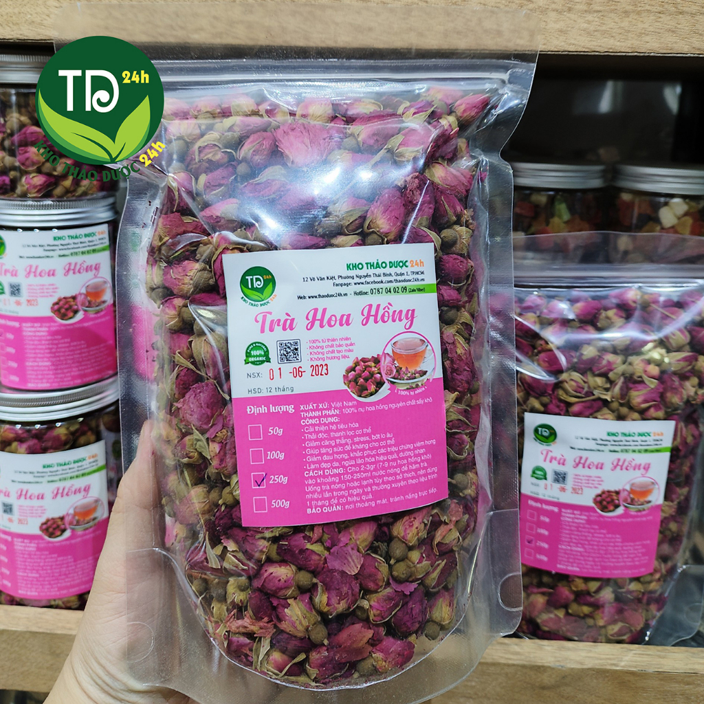 Trà hoa hồng sấy khô tự nhiên giúp thanh nhiệt giải độc, làm đẹp da, giảm căng thẳng mệt mỏi, lấy lại vóc dáng | Farm24h