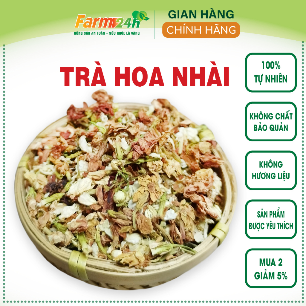 Trà hoa nhài khô, hàng loại 1, thanh nhiệt, giải độc, làm mát cơ thể, an thần ngủ ngon, kiểm soát cân nặng | Farm24h