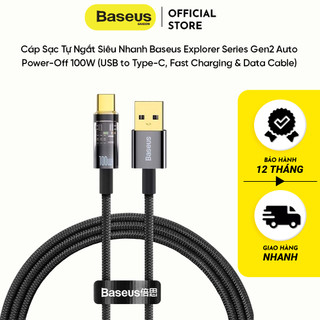 Cáp sạc tự ngắt siêu nhanh baseus explorer series gen2 auto power-off 100w