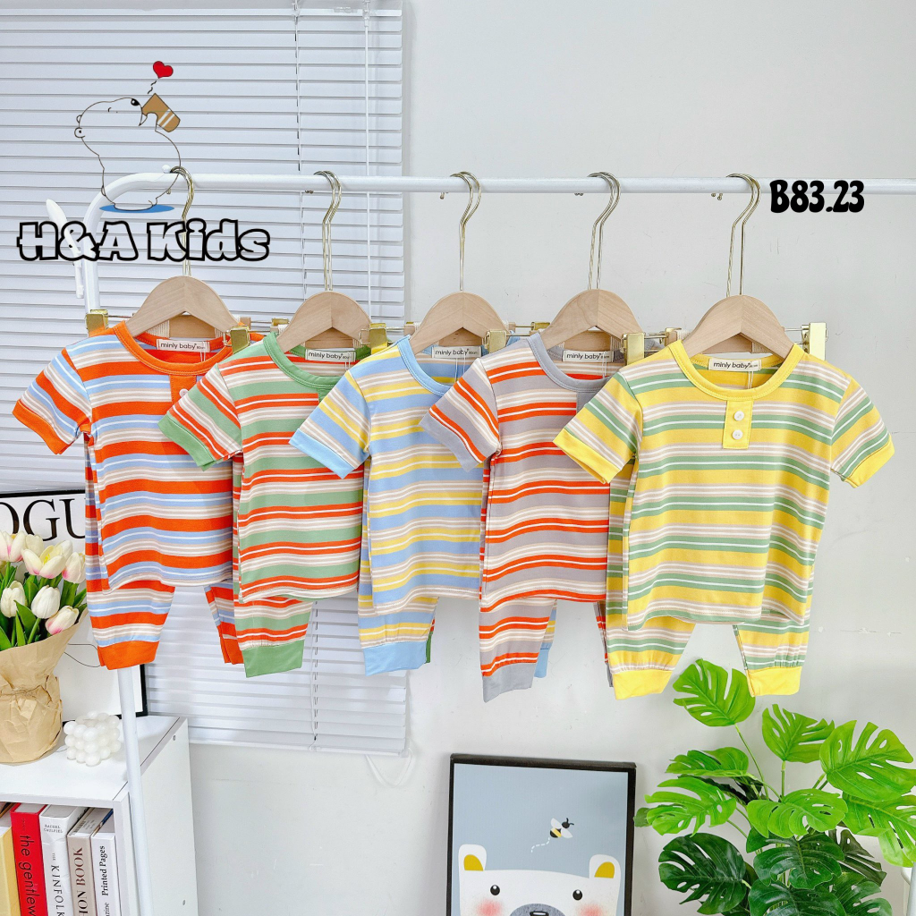 (6-26kg) Ngắn tay quần dài sọc dệt (phối trụ nút) size 80-170