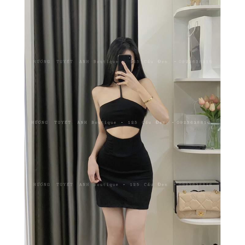 Đầm yếm dây cổ khoét eo