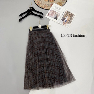 Chân váy dập li xếp ly đen dáng dài vintage